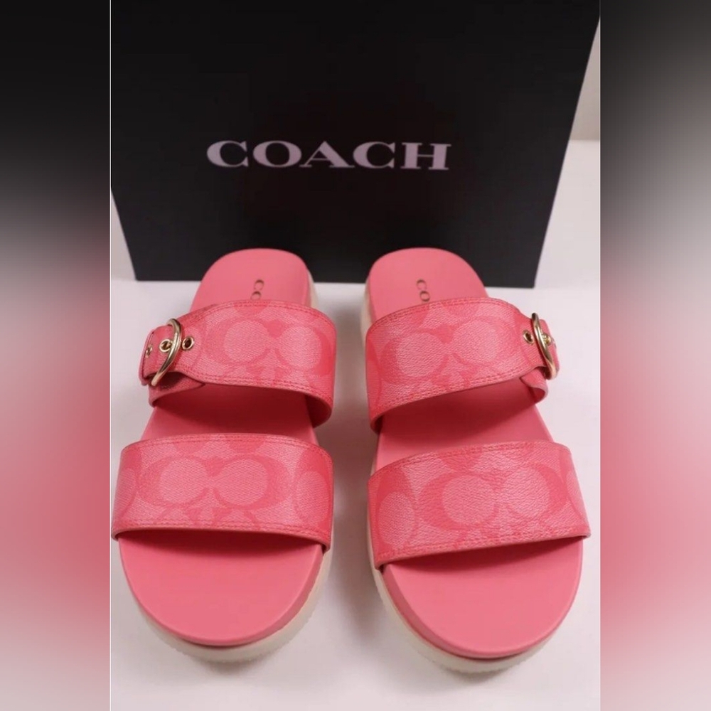 Coach Gwen Designer Signature Pink Slide Sandals Strap 7B